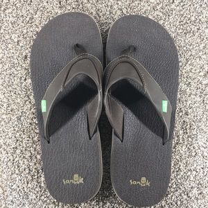 Sanuk Beer Cozy Flip Flop Slip On Synthetic Comfort Yoga Mat Brown Men's 12